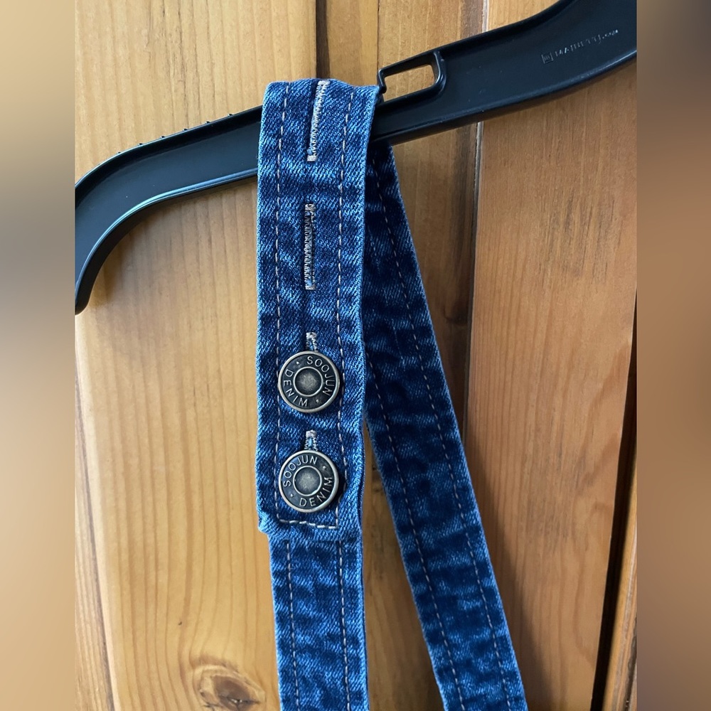 Denim Upcycled Enhanced Overalls Sz. L sunflowers Bee Embroidered - Picture 3 of 7